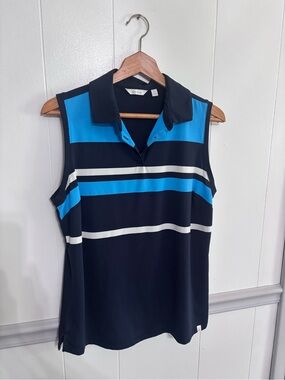 Lady Hagen Navy, Bright Blue & White Striped Polo Tank